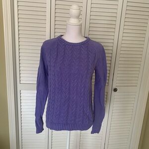 Lands End Drifter Purple Cotton Cable Knit Sweater Size Small Tall